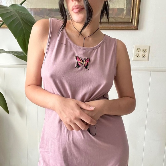 Vintage Y2K Pink Butterfly Dress Size XL - Picture 2 of 4